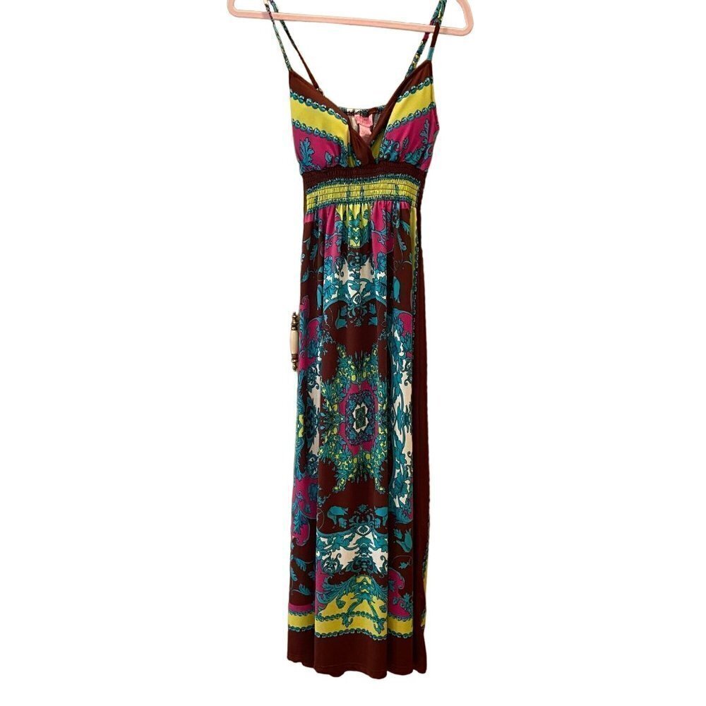 SHE'S COOL Women's Maxi Dress, Size M, Boho, Colors Brown/Pink/Aqua/Lime Green/W - Picture 2 of 8